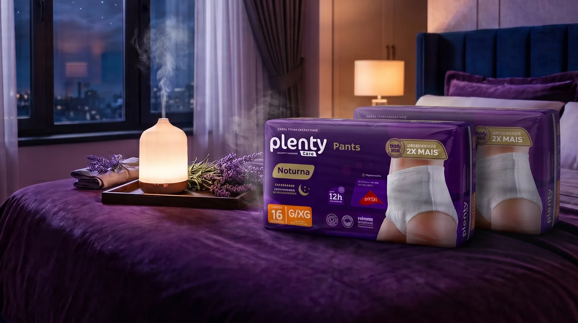 Embalagens Plenty Care Pants Noturna com proteção de até 12 horas, em ambiente noturno