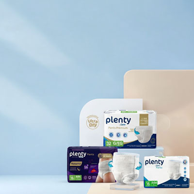 Linha completa de fraldas geriátricas e roupas íntimas descartáveis Plenty Care